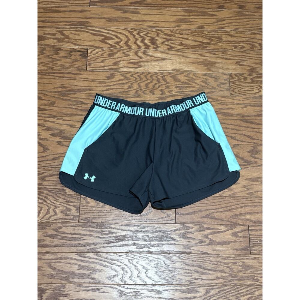 Under Armour Women's Heatgear Grey Blue Athletic Shorts, Size Large